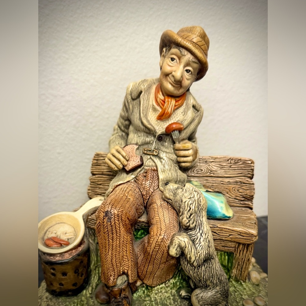 Charming Figurine with Dog - Brown and Gray
